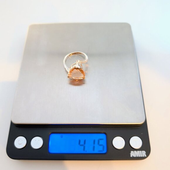 Huge Champagne Quartz Trilliant Fantasy-Cut Sterling Silver Cocktail Ring Size 8 - Picture 7 of 11